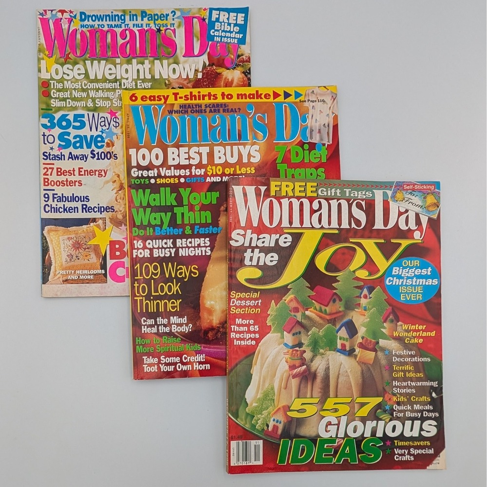 Vintage Woman's Day Magazine Lot 1996 90s Lifestyle Recipes Crafts Decor Ads